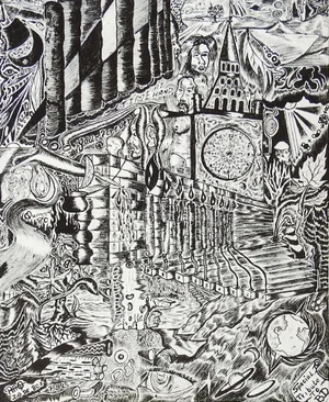 Vintage 1980s Surreal Black and White Print Unframed