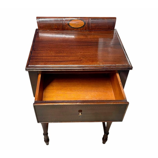 1910s Antique Mahogany Inlaid Writing Desk W/ Glass Top - Excellent Condition For Sale - Image 5 of 12
