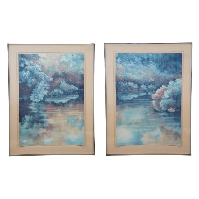 Set of 2 Vintage Watercolor Landscape Watercolor Paintings "Summer Reflections" in Acrylic Shadow Boxes For Sale - Image 13 of 13