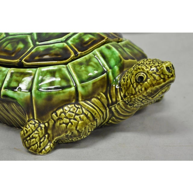 Mid-Century Modern Vintage Tilso Japan Mid Century Modern Green Ceramic Figural Turtle Soup Tureen For Sale - Image 3 of 17