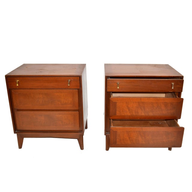 American Classic Wood Brass Night Stand Bedside Tables Mid-Century Modern - Pair For Sale - Image 9 of 11