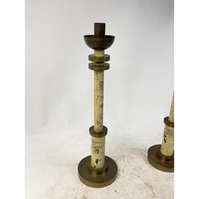 1920s Art Deco Brass Candleholders, 1920s, Set of 2 For Sale - Image 5 of 14