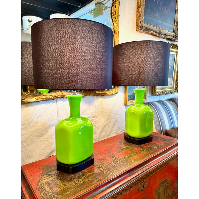 Mid-Century Modern Green Opaline Lamps For Sale In Los Angeles - Image 6 of 11