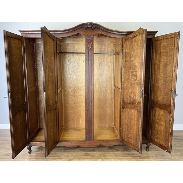 Vintage French Louis XVI Style Carved Oak 4-Door Wardrobe For Sale - Image 12 of 13