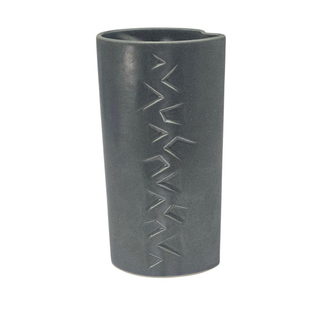 Mid-Century Modern Brutalist Ceramic Vase Geometric Relief 11.75" For Sale - Image 11 of 12