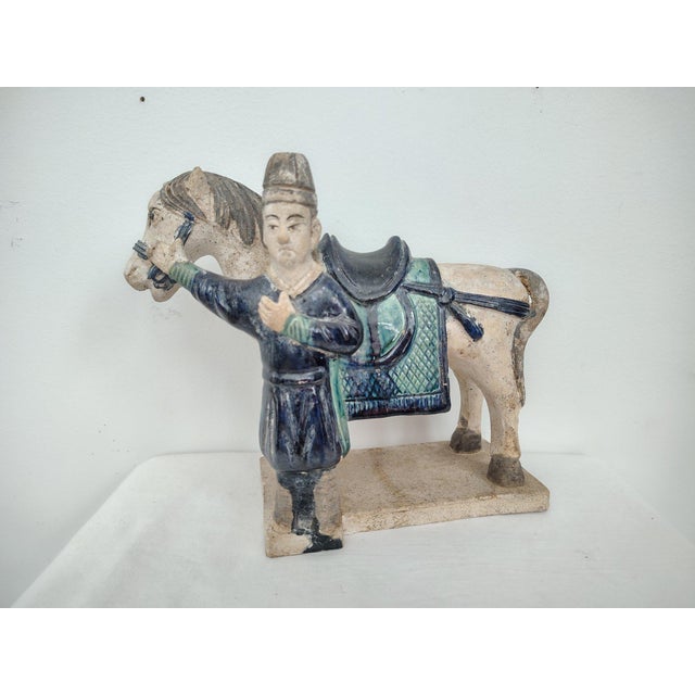 Chinese Antique Chinese Ming Dynasty Glazed Pottery Horse and Groom For Sale - Image 3 of 6
