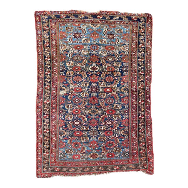 1930s Navy & Sky Blue Two-Toned Rug, 3.5 x 4.11 For Sale