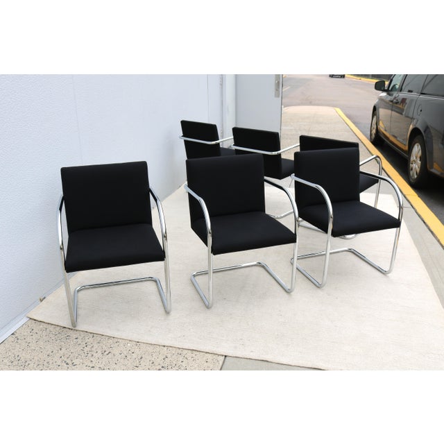 Ludwig Mies Van Der Rohe Brno Tubular Chairs in Black Fabric by Gordon - Set of 6 For Sale - Image 12 of 18