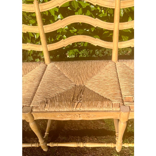 Country French Settee Bench Canned Rush Seats Vintage For Sale In Seattle - Image 6 of 10