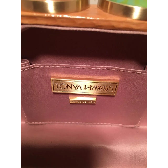 Tonya Hawkes Tan Faux Snakeskin Convertible Clutch With Marble Multicolor Studs For Sale In Philadelphia - Image 6 of 8