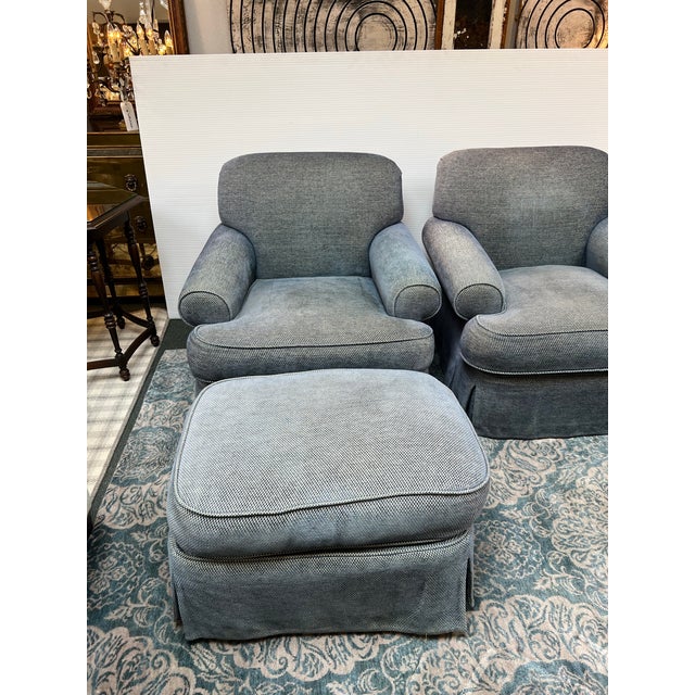 Custom Design Roll Arm Chairs + Ottoman, Set of Three For Sale - Image 11 of 12