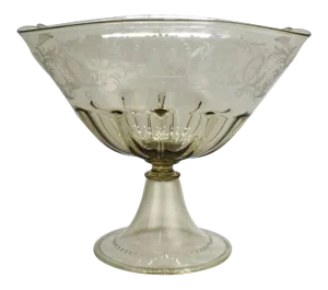 Pauly & Co. Light Amber Etched Venetian Glass Footed Bowl or Table Centrepiece