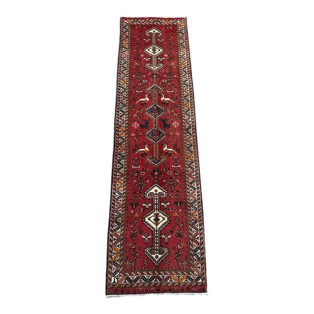 Vintage Hand Knotted Tribal Runner Rug For Sale
