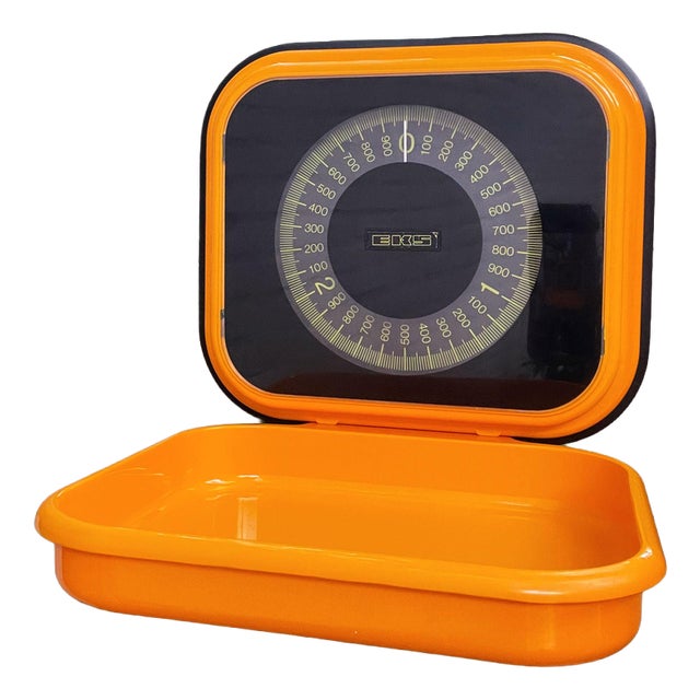 Vintage Swedish Orange Kitchen Scale for Wall Mounting from EKS For Sale