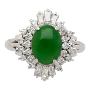 1.73 Carat Jadeite Jade Fei Cui & Diamond Halo Platinum Ballerina Filigree Ring Size 6.5