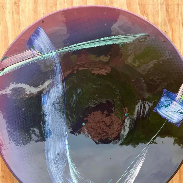 Vintage Postmodern Signed Glazed Ceramic Hand Painted Plate For Sale - Image 12 of 13