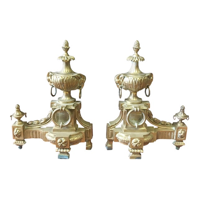 Antique French Bronze Rams Head Chenets - A Pair For Sale