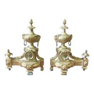 Antique French Bronze Rams Head Chenets - A Pair