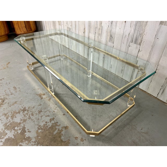 1980s Lucite & Brass Cocktail Table, 1980s For Sale - Image 5 of 13