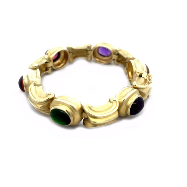 Late 20th Century Gold Bracelet Amethyst & Gems 14k Yellow Multicolor Chunky Oval Links For Sale - Image 5 of 6
