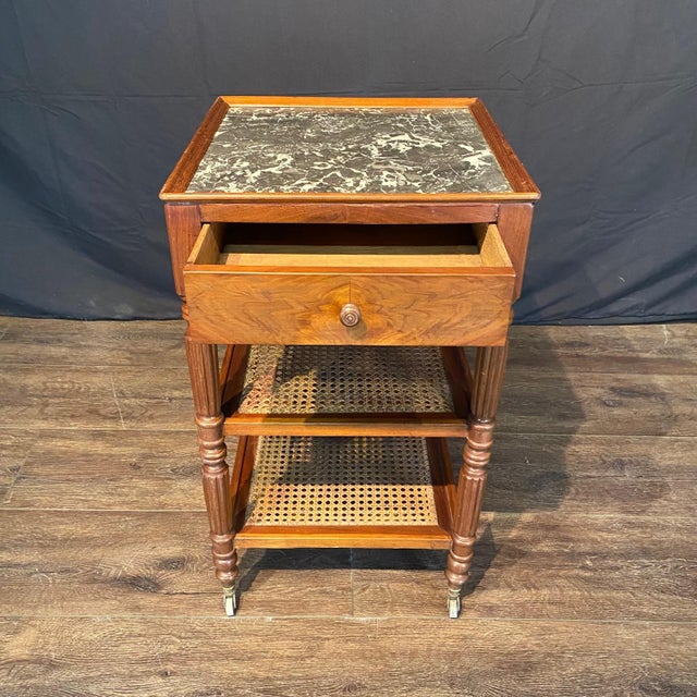 French Louis Philippe Etagere End Table With Caned Shelves For Sale - Image 10 of 11