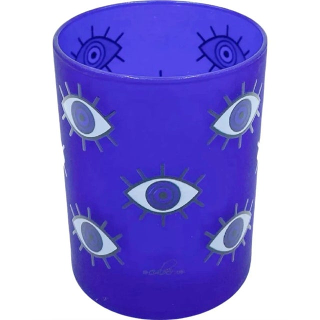 Culver Ltd. Late 20th Century Vintage Set 4 Culver Cobalt Blue Frosted Evil Eye Cocktail Glasses Barware For Sale - Image 4 of 12