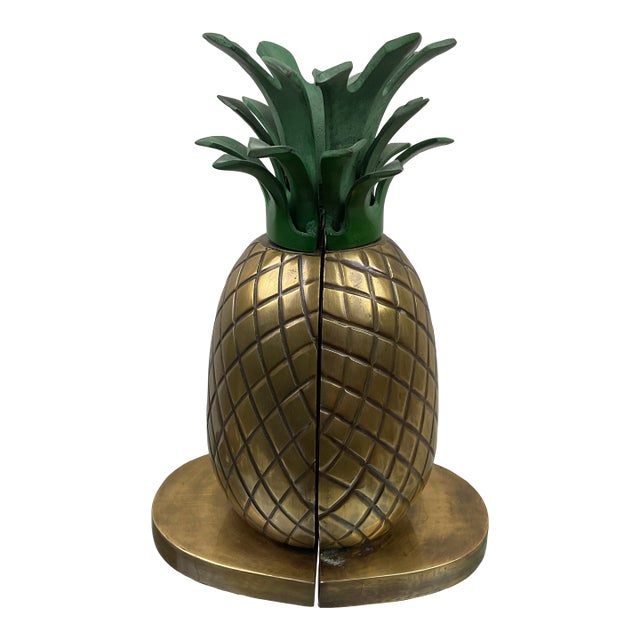 1990s Pair of Solid Brass Pineapple Book Ends For Sale