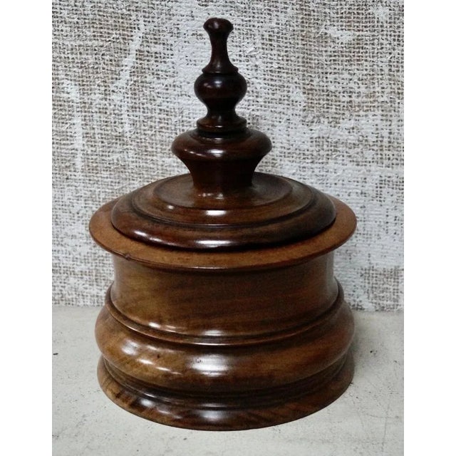 Antique Dutch Tobacco Jar. Made from Fruit Wood, this ring turned Jar has a turned stepped body and base, with a fitted...