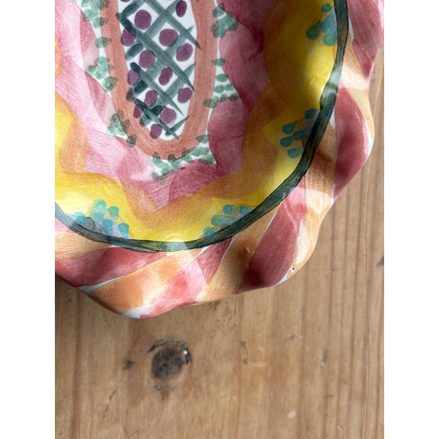 Pink MacKenzie-Childs Hand-Painted Scalloped Ceramic Plate – Keuka Park, New York For Sale - Image 8 of 13