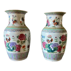 Pair Chinese Famille Rose Vases