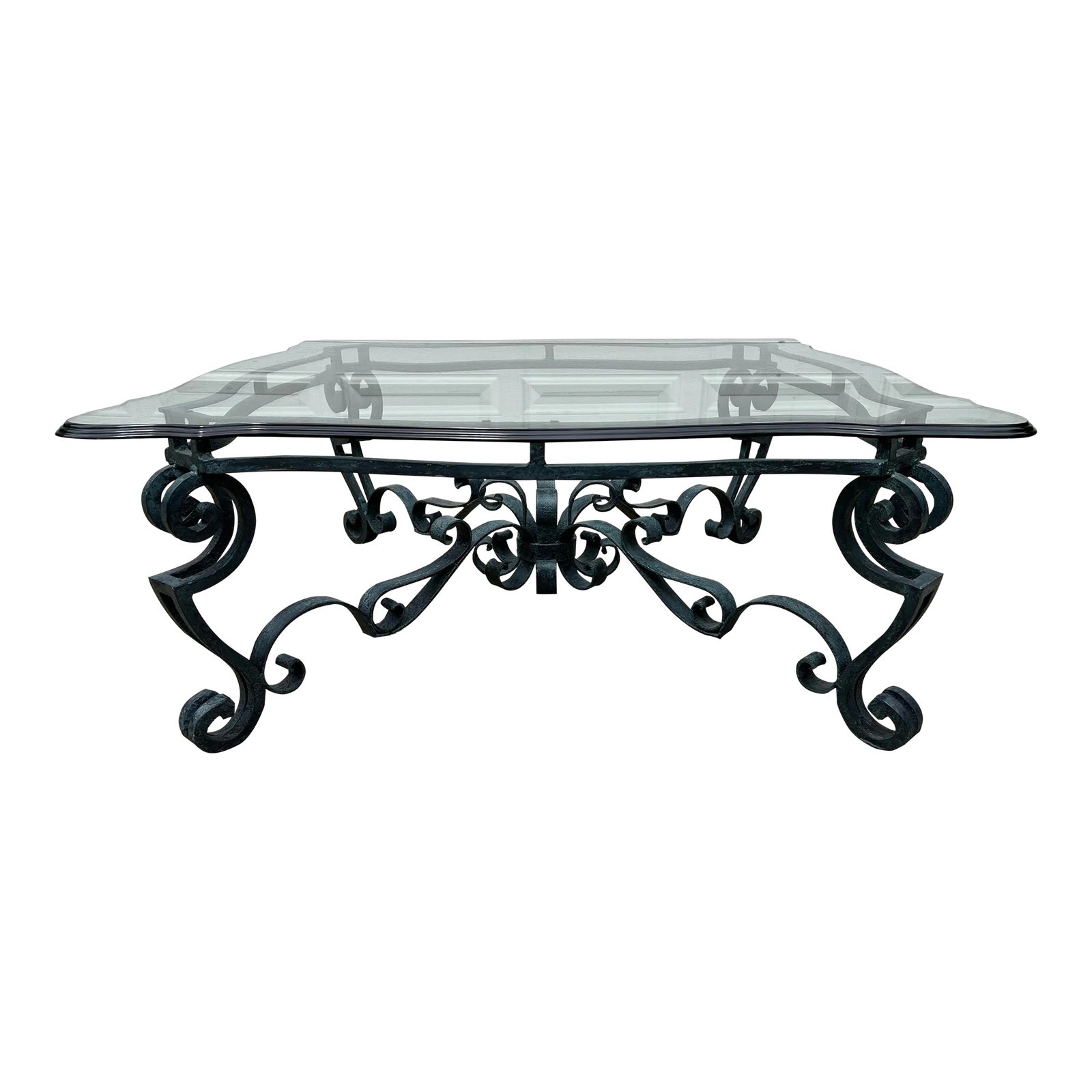 Contemporary Scalloped Glass and Wrought Iron Coffee Table Chairish
