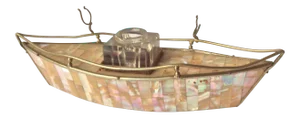 Victorian Mother of Pearl Ship Inkwell Stand