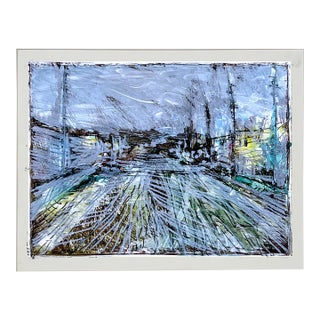 Abstract Expressionist Rue De Paris Oil on Paper - Transfer Monotype by Heather Speck For Sale