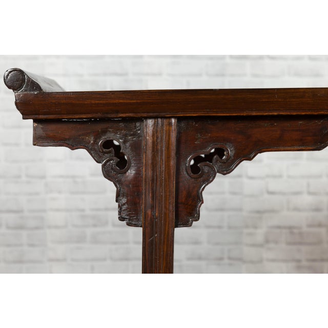 Mid 19th Century Chinese Qing Dynasty Altar Console Table with Carved Spandrels For Sale - Image 9 of 13