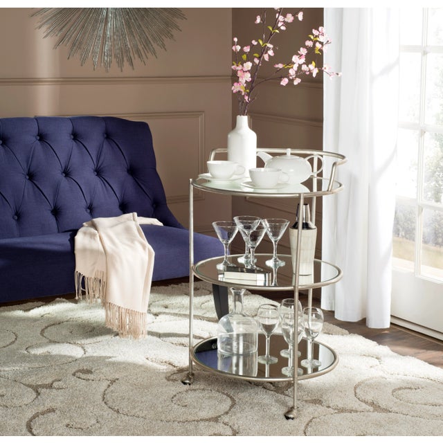 Contemporary Round Glass Bar Cart in Silver For Sale - Image 4 of 5