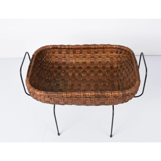 Mid-Century Italian Chestnut, Wood Metal & Brass Magazine Rack, 1960s For Sale - Image 11 of 17