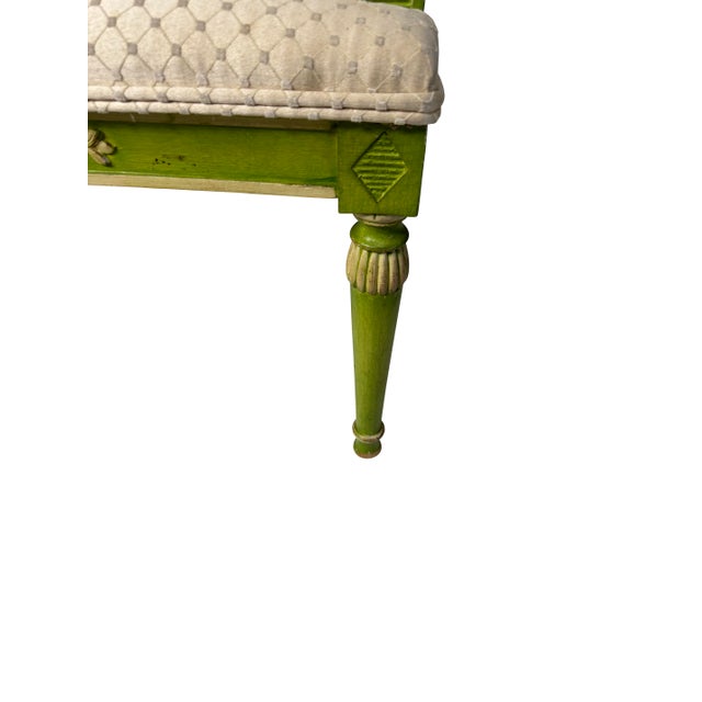 Wood 1930s Pair of Neoclassical Painted Decorated Green Settees With Cream Upholstery For Sale - Image 7 of 11