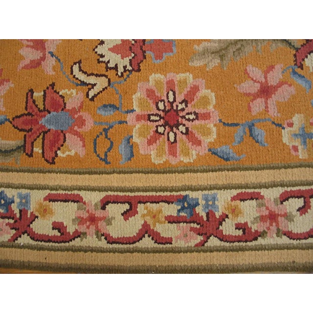 Mid 20th Century 1950s Yellow Saffron Floral Vintage Savonnerie Rug 4'0" X 16'0" Handknotted Wool Carpet For Sale - Image 5 of 6