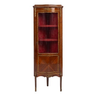 French Louis XV Style Corner Display Cabinet with Arched Glass, 1950 For Sale