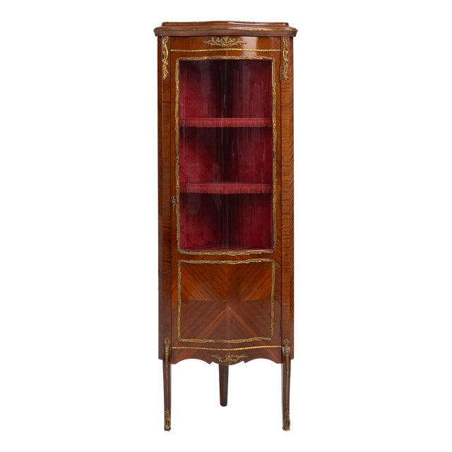 French Louis XV Style Corner Display Cabinet with Arched Glass, 1950 For Sale