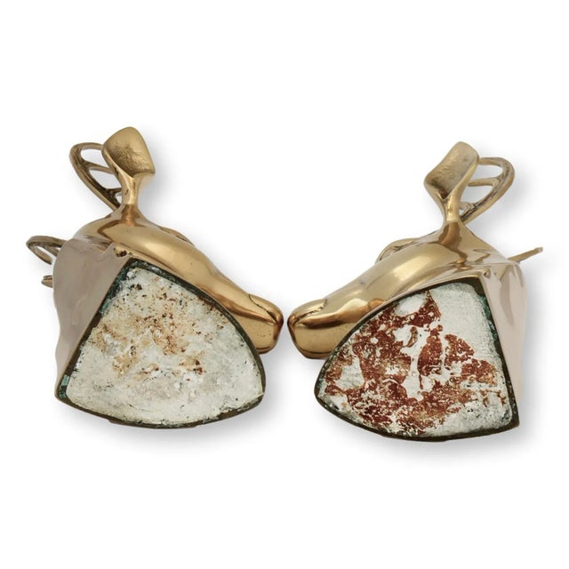 Polished Brass Stag’s Head Bookends / Mantle Ornaments For Sale - Image 4 of 6