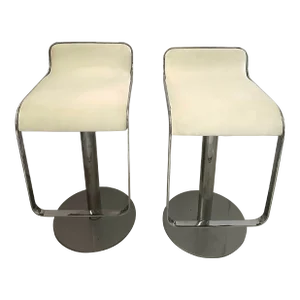 Adjustable Chrome White Leatherette Bar Stools Pair