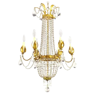 Italian Gilt, Tole and Crystal Six-Arm Basket Chandelier