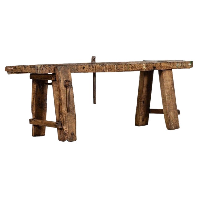 19thc French Elm Cobblers Bench Console, 1890 For Sale