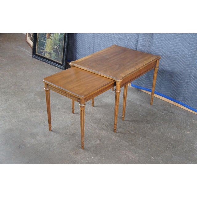 Wood 1960s 2 Drexel Heritage French Louis XVI Provincial Walnut Bedside Chests Nest Tables For Sale - Image 7 of 14
