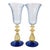 Striking vintage Venetian Murano hand-blown art glass chalice featuring a pale ice-blue spiral optic bowl, shimmering gold...