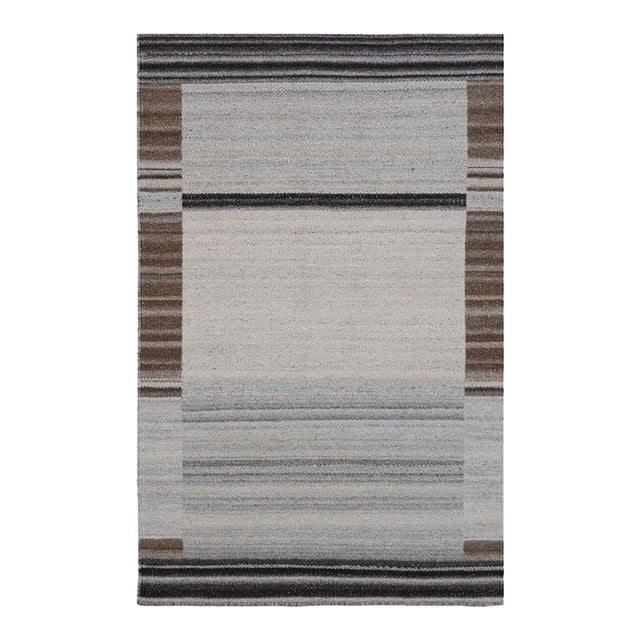 6x9 Gray Handwoven Wool Viscose Framed Linear Texture Geometric Carpet Rug For Sale