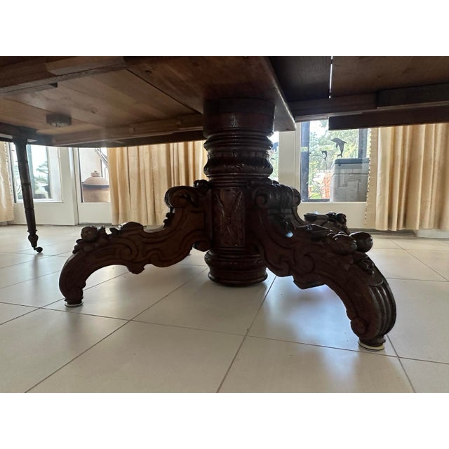Circa 1860 French Louis XIII Hunting Style Carved Oak Extension Dining Table For Sale - Image 4 of 15