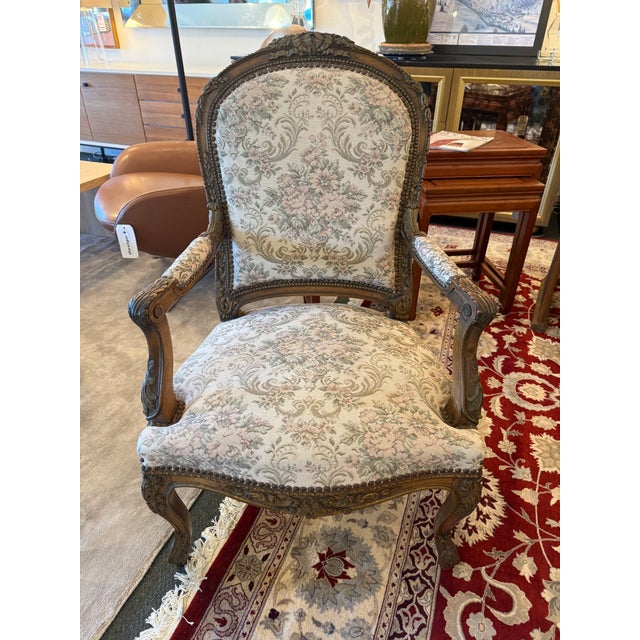 Victorian Floral Print Bergere Chair, 19th Century For Sale - Image 3 of 12