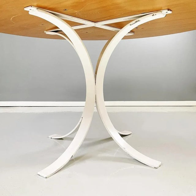 Brown Italian Modern Round Dining Table in White Metal and Wood, 1970s For Sale - Image 8 of 13